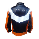 Unisex odinė striukė su apsaugomis spalva juoda / oranžinė / balta